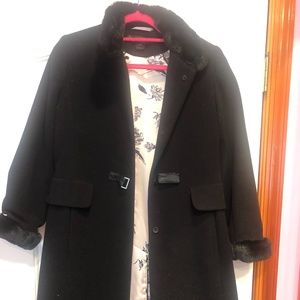 Girls Black Dress Coat with Faux Fur Details